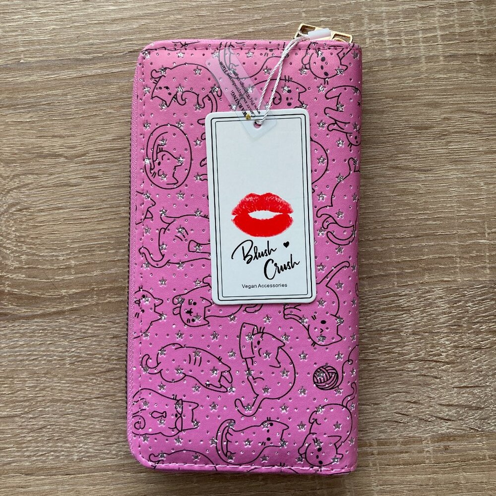Pink, Glitter Cat Faux Leather Wallet